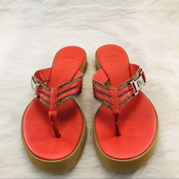 DIOR Orange Diorissimo Beach Tong Slippers - Picture 2 of 8